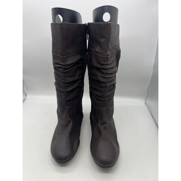 Comfort View Brown Leather Pebbled Low Heel Wide Zip Boots Boho Festival 8WW - Picture 2 of 9